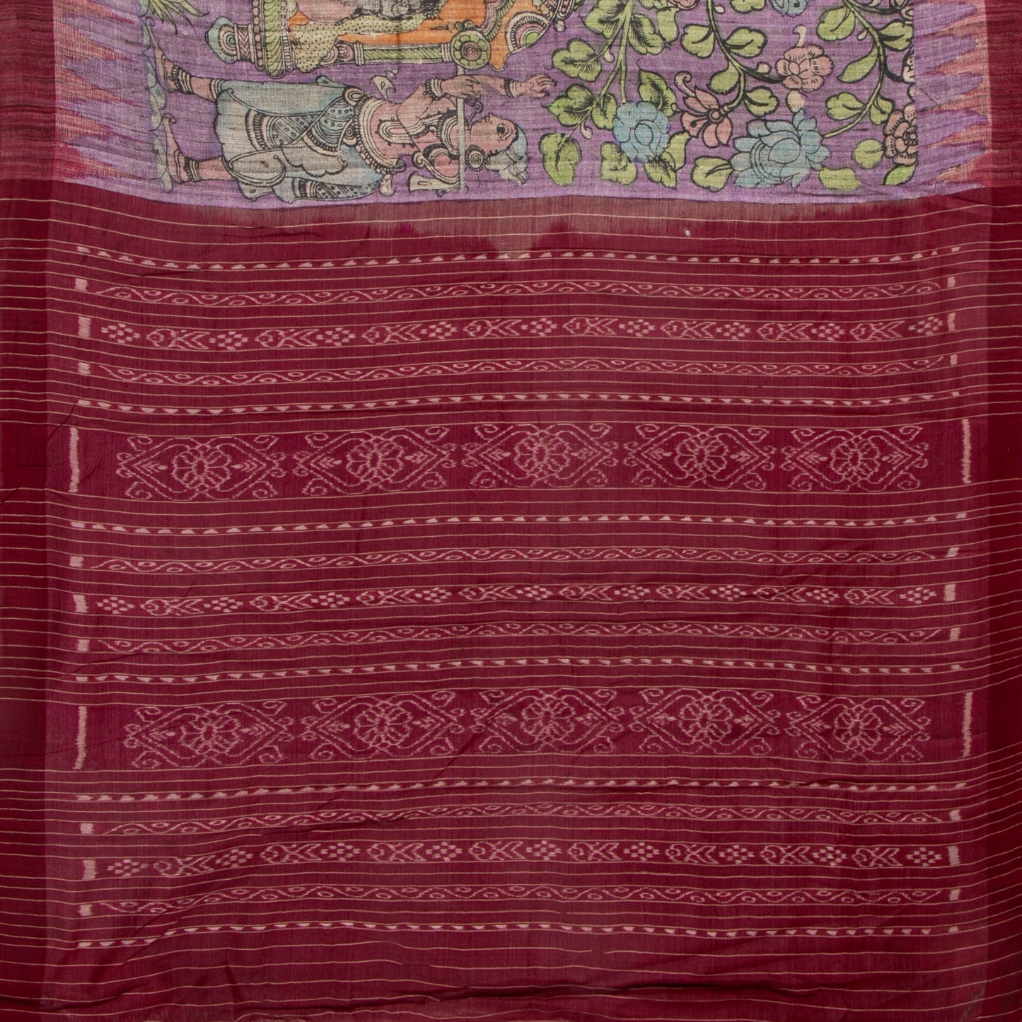 Mauve Handpainted Kalamkari Gicha Tussar Silk Saree With Wedding Theme For Office Wear PTK VSR 140