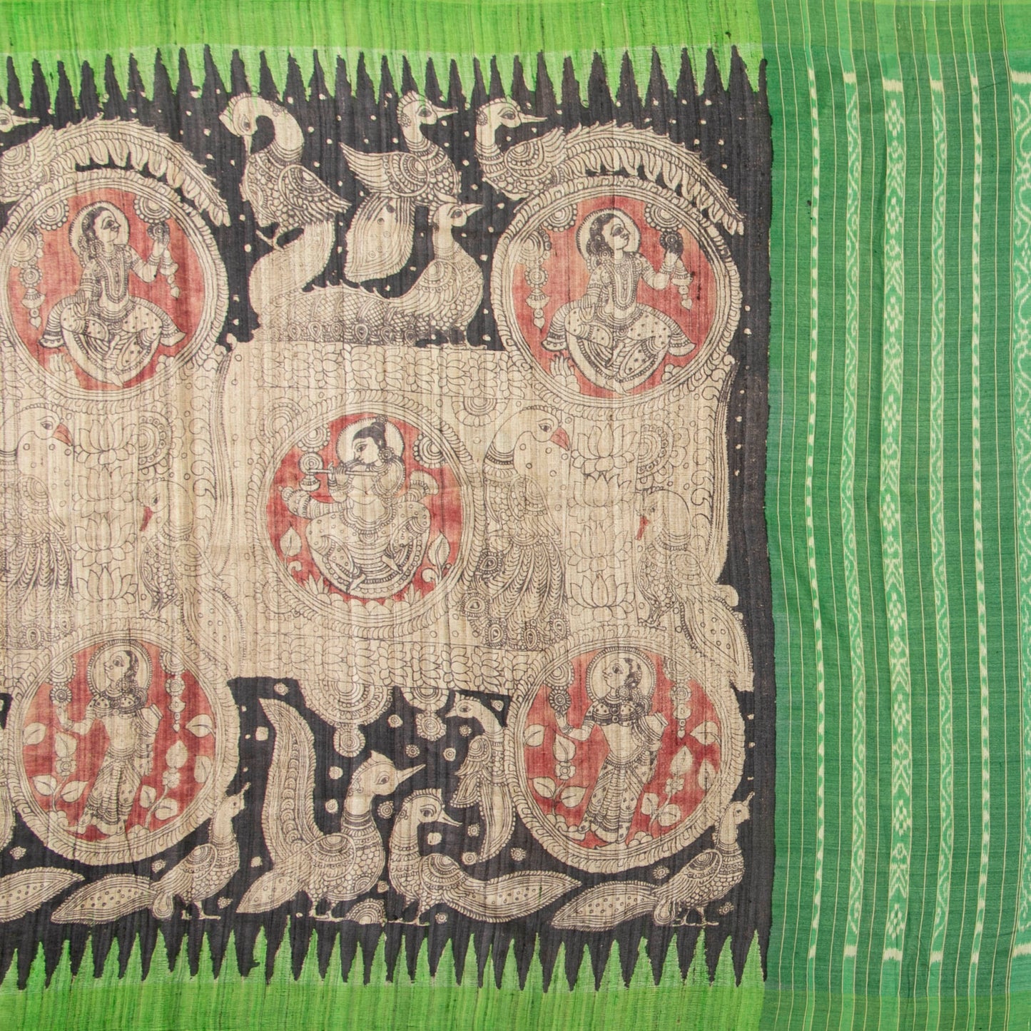 Black Handpainted Kalamkari Gicha Tussar Silk Saree For Festive Wear PTK VSR 141