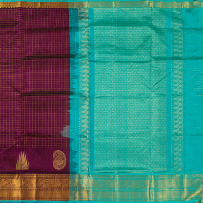 Deep Purple And Turquoise Kanchi Silk Cotton Saree For Festive Wear VP SC 222