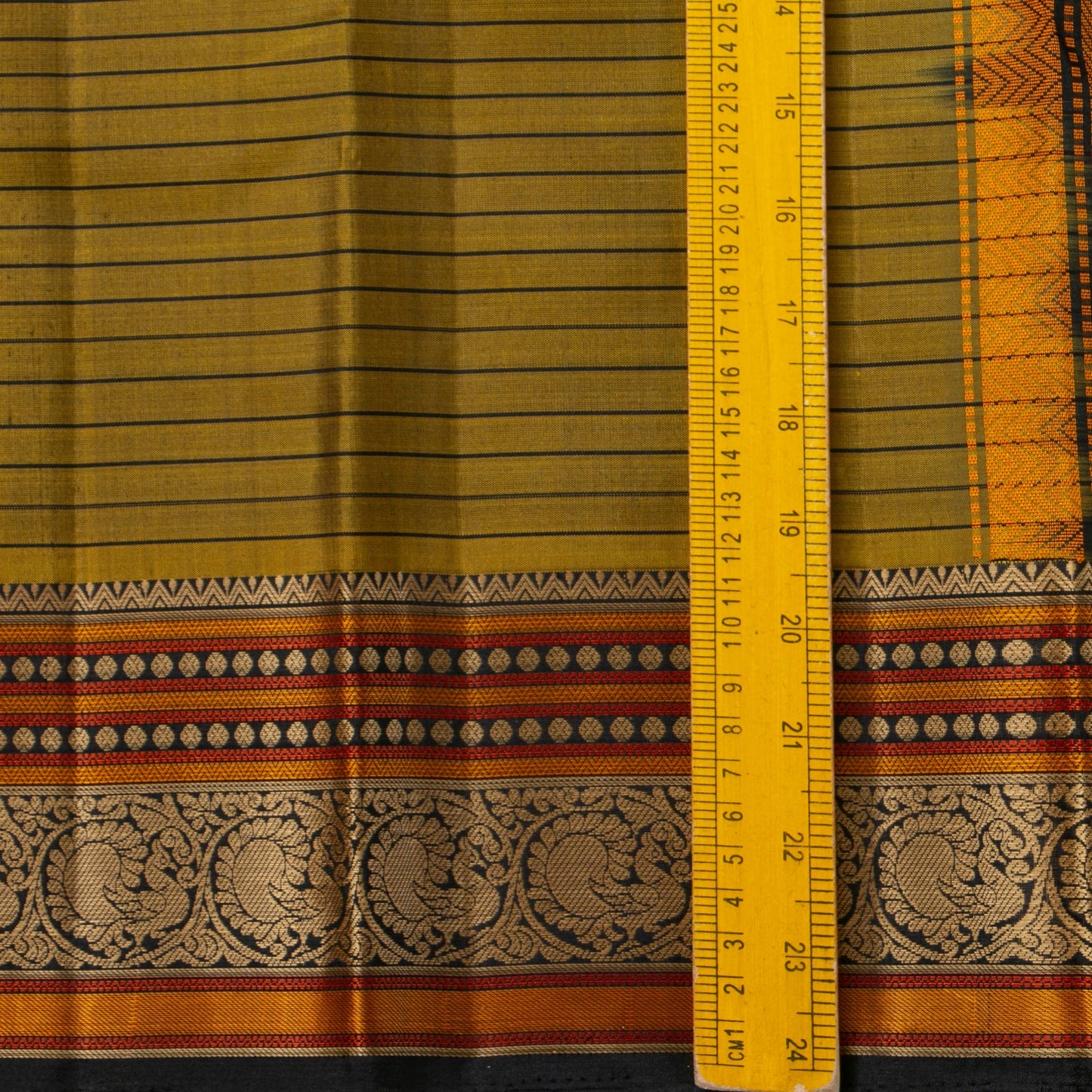Mustard And Black Kanchipuram Silk Saree No Zari For Festive Wear PV RSP 158
