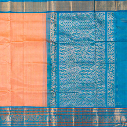 Peach And Ananda Blue Kanchi Silk Cotton Saree For Festive Wear VP SC 216