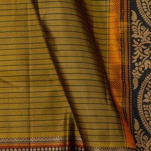 Mustard And Black Kanchipuram Silk Saree No Zari For Festive Wear PV RSP 158