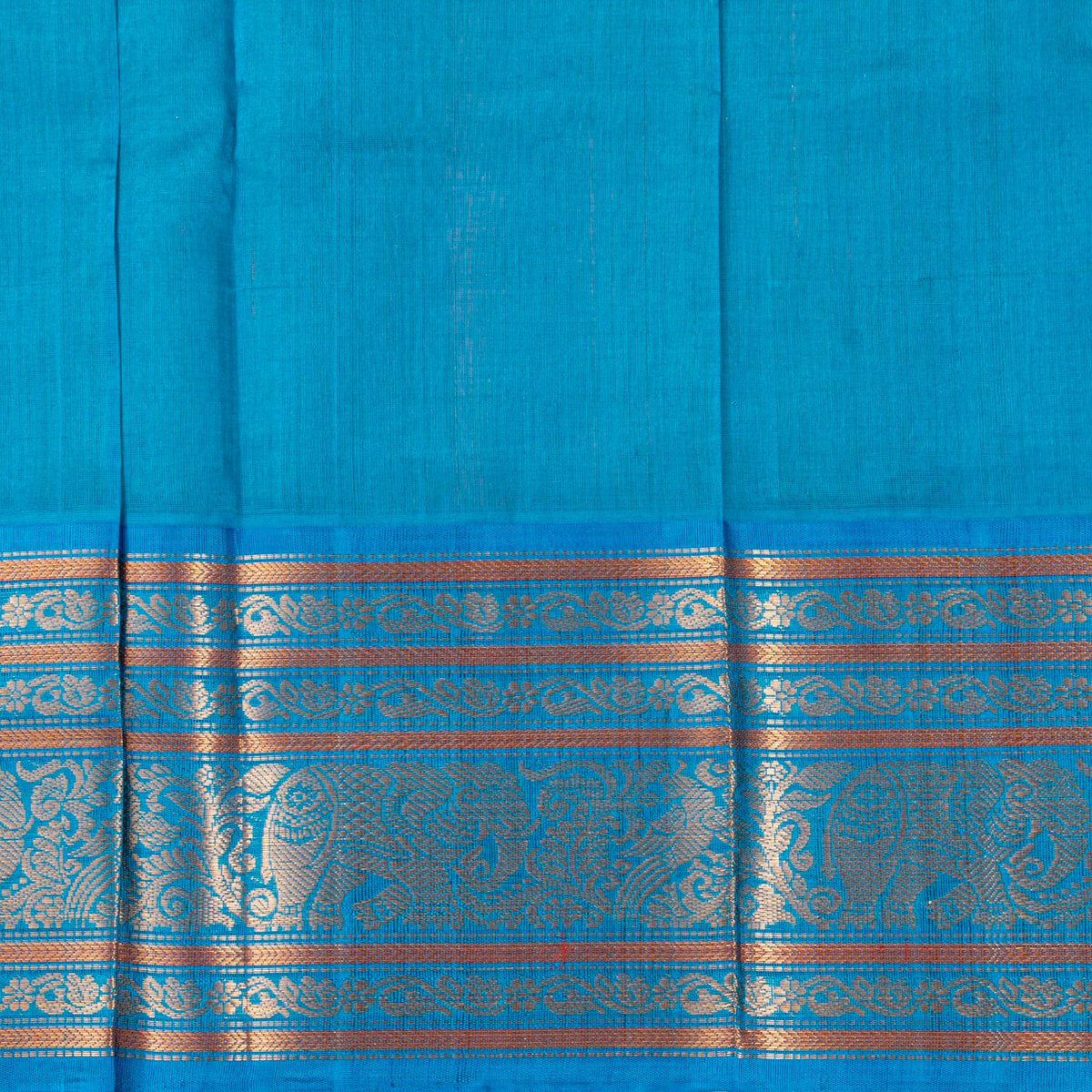 Peach And Ananda Blue Kanchi Silk Cotton Saree For Festive Wear VP SC 216