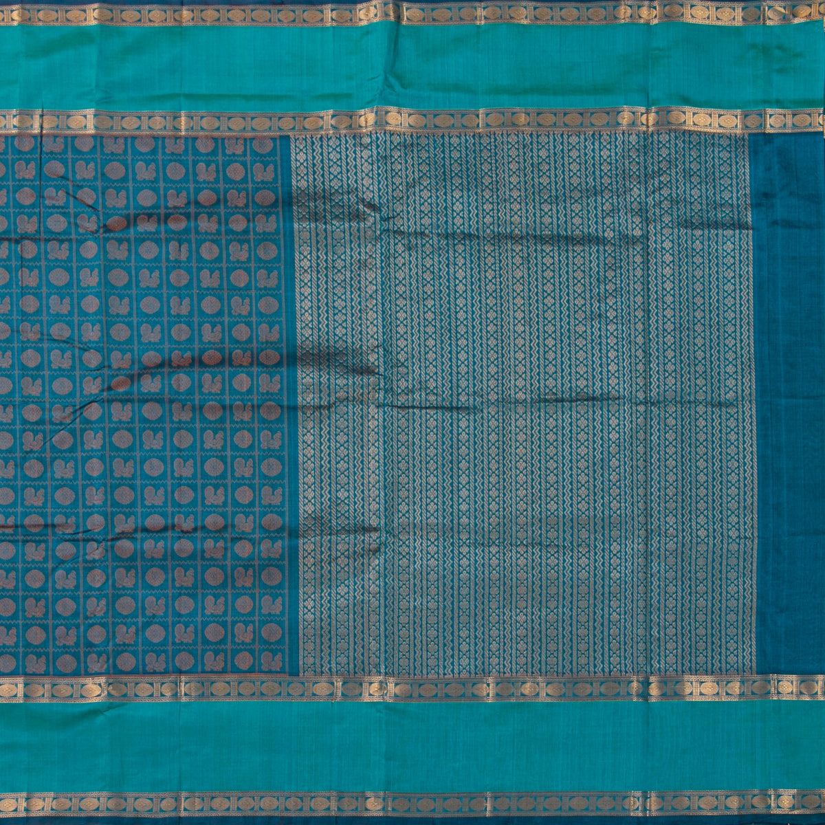 Teal And Turquoise Kanchi Silk Cotton Saree For Festive Wear VP SC 191