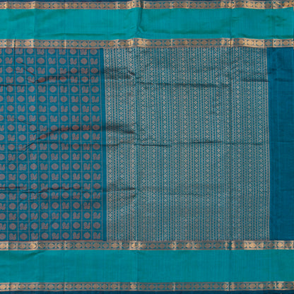 Teal And Turquoise Kanchi Silk Cotton Saree For Festive Wear VP SC 191