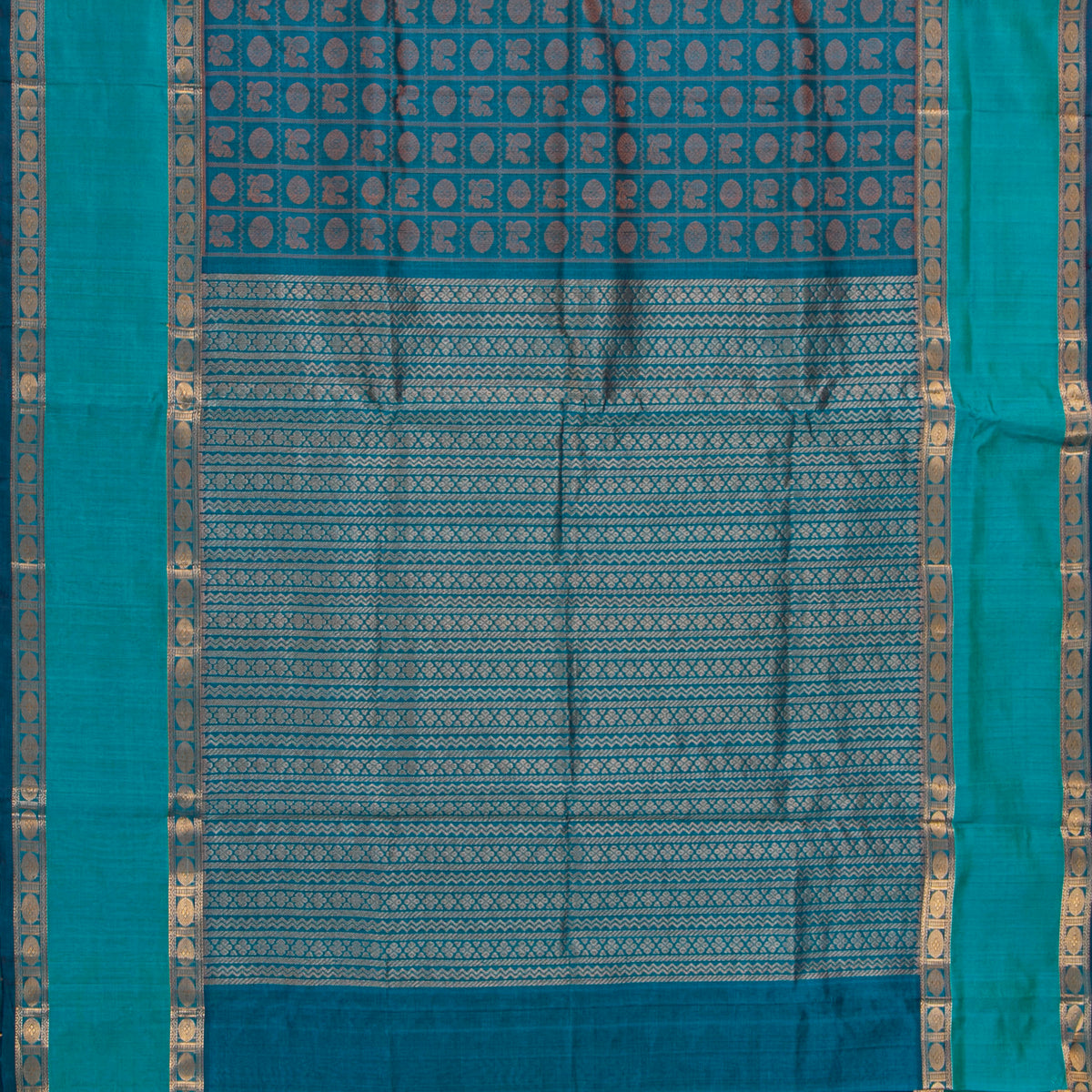 Teal And Turquoise Kanchi Silk Cotton Saree For Festive Wear VP SC 191