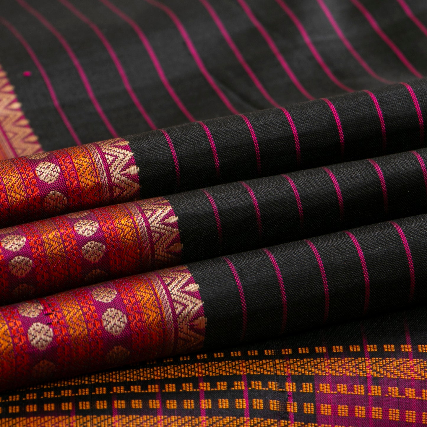 Black And Magenta Kanchipuram Silk Saree No Zari For Festive Wear PV RSP 157