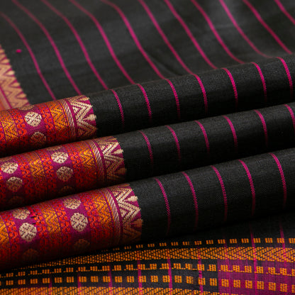 Black And Magenta Kanchipuram Silk Saree No Zari For Festive Wear PV RSP 157