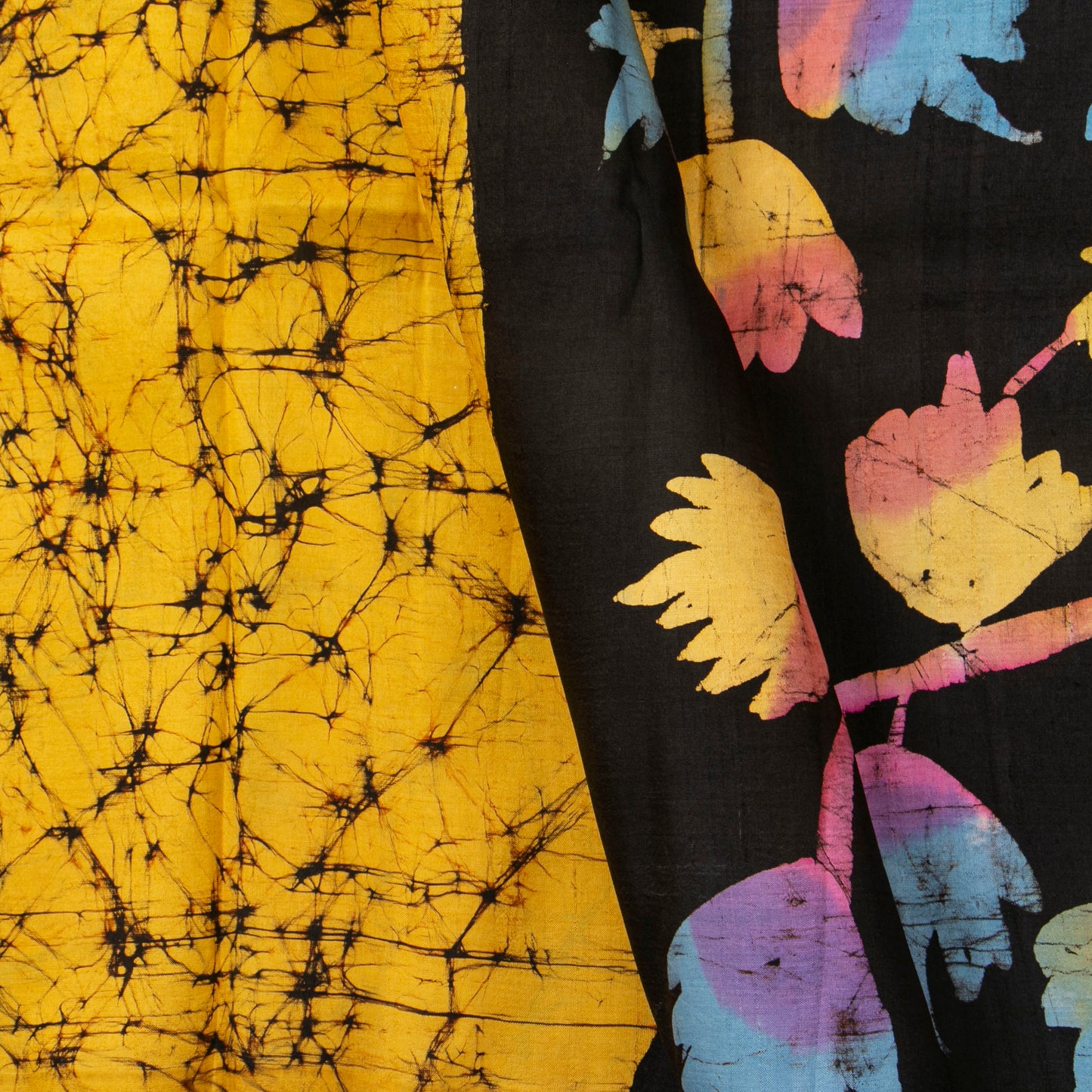 Yellow Ochre And Black Batik Silk Saree For Office Wear PB 347