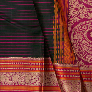 Black And Magenta Kanchipuram Silk Saree No Zari For Festive Wear PV RSP 157