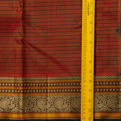 Rust And Black Kanchipuram Silk Saree No Zari For Festive Wear PV RSP 159