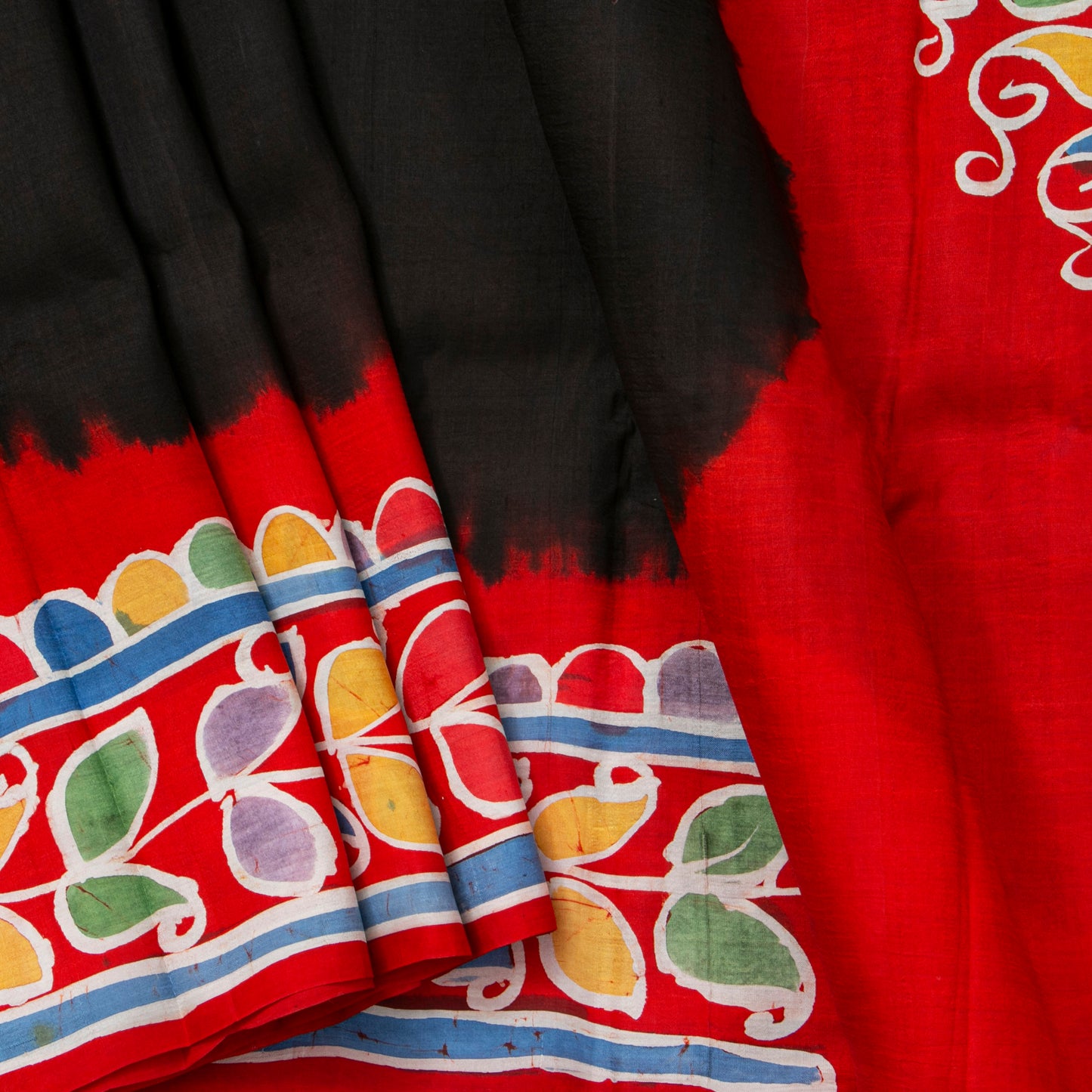 Black And Red Lightweight Batik Silk Saree For Office Wear PB 346