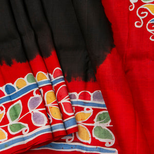 Black And Red Lightweight Batik Silk Saree For Office Wear PB 346
