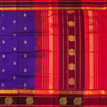Violet And Red Kanchi Silk Cotton Saree For Festive Wear VP SC 187