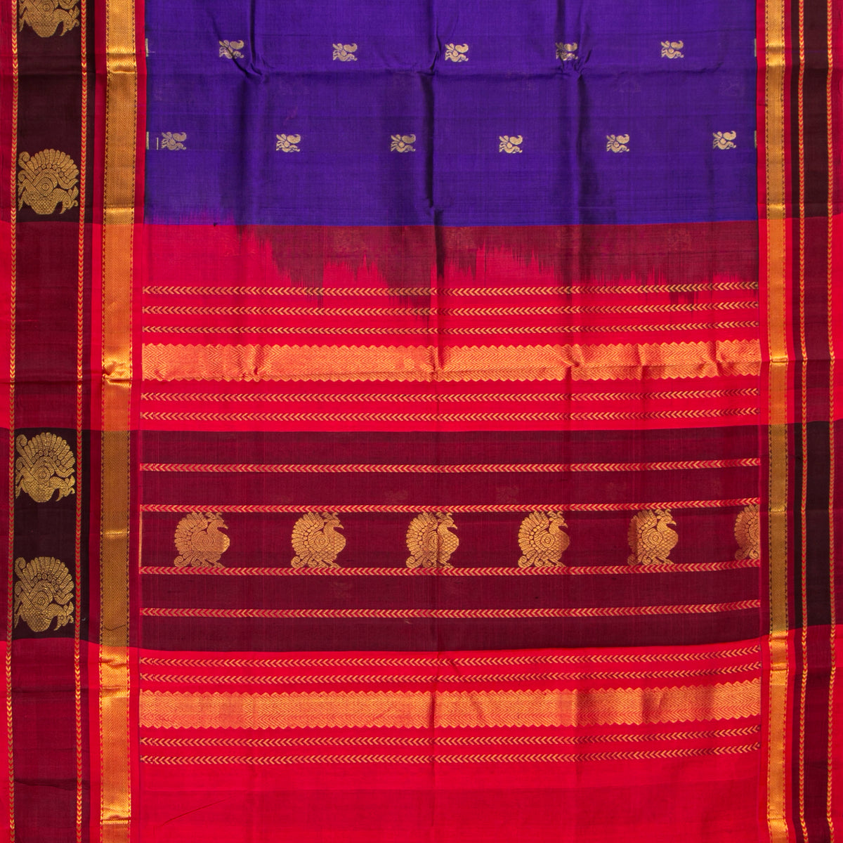 Violet And Red Kanchi Silk Cotton Saree For Festive Wear VP SC 187