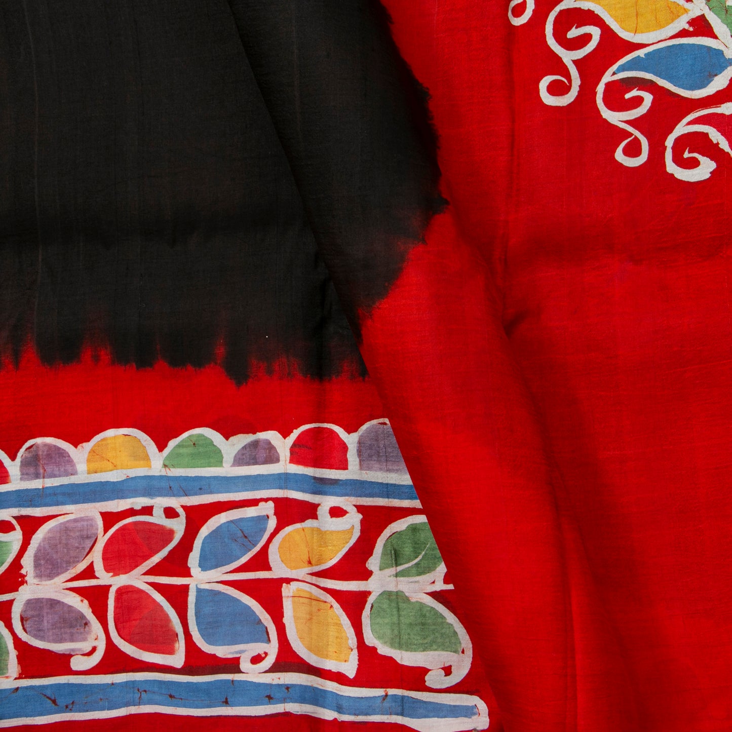 Black And Red Lightweight Batik Silk Saree For Office Wear PB 346