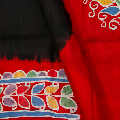 Black And Red Lightweight Batik Silk Saree For Office Wear PB 346