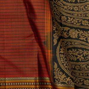 Rust And Black Kanchipuram Silk Saree No Zari For Festive Wear PV RSP 159