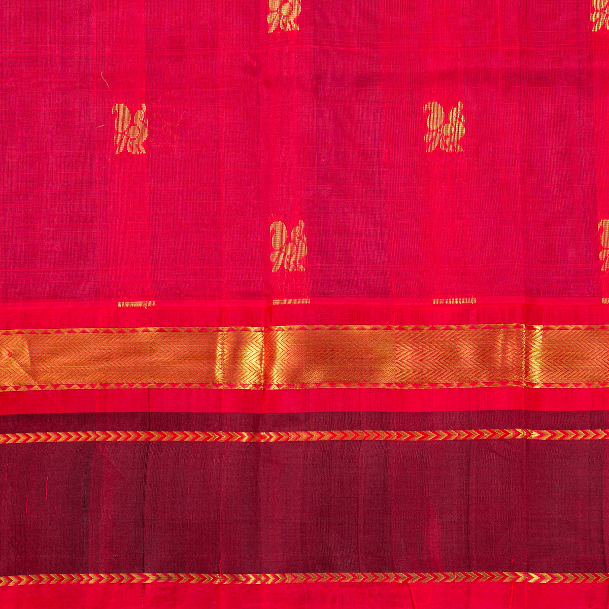Violet And Red Kanchi Silk Cotton Saree For Festive Wear VP SC 187