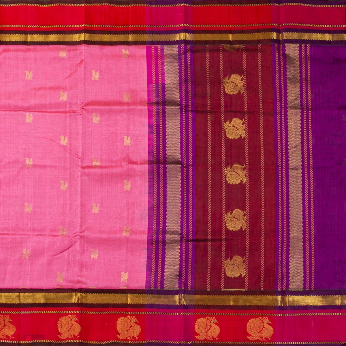 Lotus Pink And Red Kanchi Silk Cotton Saree For Festive Wear VP SC 188