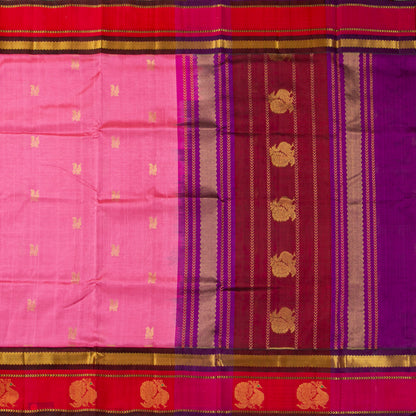 Lotus Pink And Red Kanchi Silk Cotton Saree For Festive Wear VP SC 188