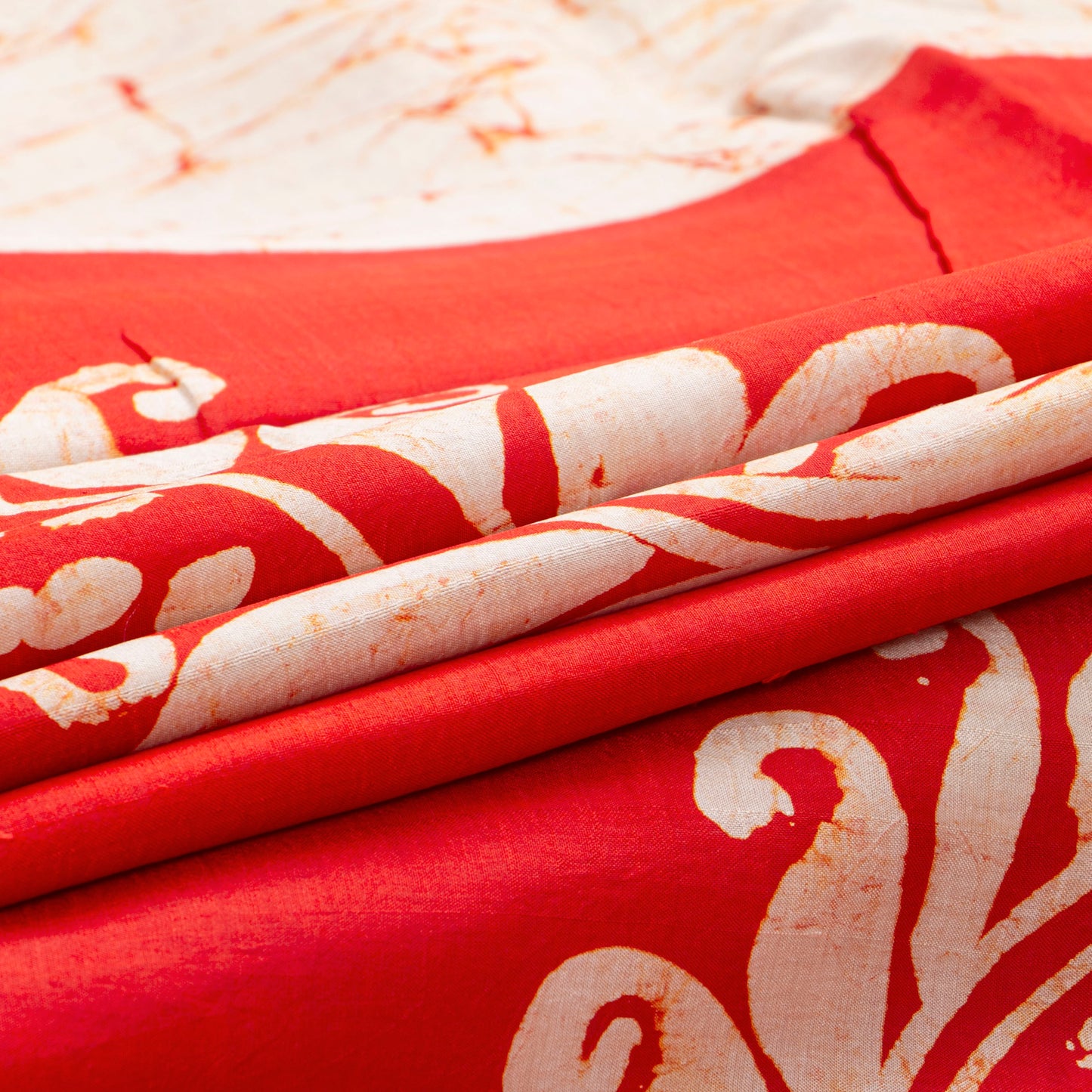 Red Batik Silk Saree With White Floral Designs For Office Wear PB 345