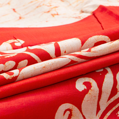 Red Batik Silk Saree With White Floral Designs For Office Wear PB 345