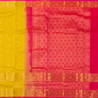 Yellow And Pink Kanchi Silk Cotton Saree With Zari Checks For Festive Wear VP SC 201