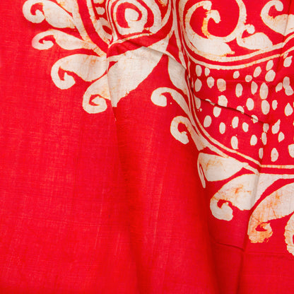 Red Batik Silk Saree With White Floral Designs For Office Wear PB 345