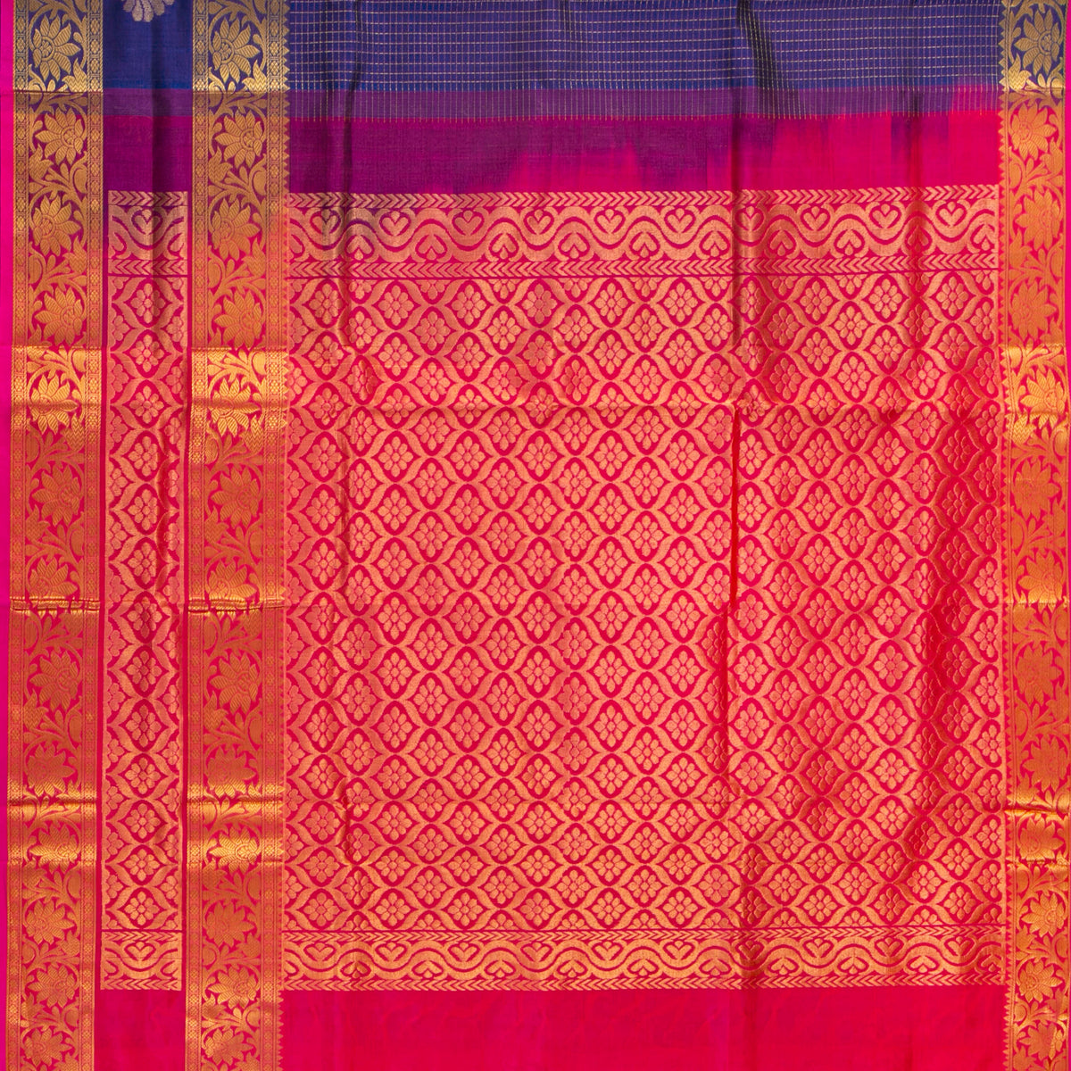 Royal Blue And Magenta Kanchi Silk Cotton Saree For Festive Wear VP SC 200