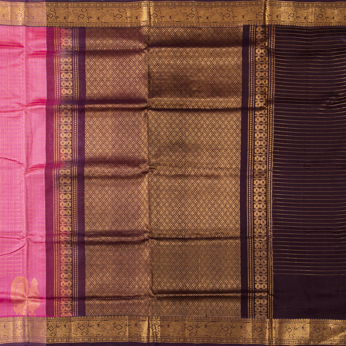 Pink And Deep Purple Kanchi Silk Cotton Saree For Festive Wear VP SC 220