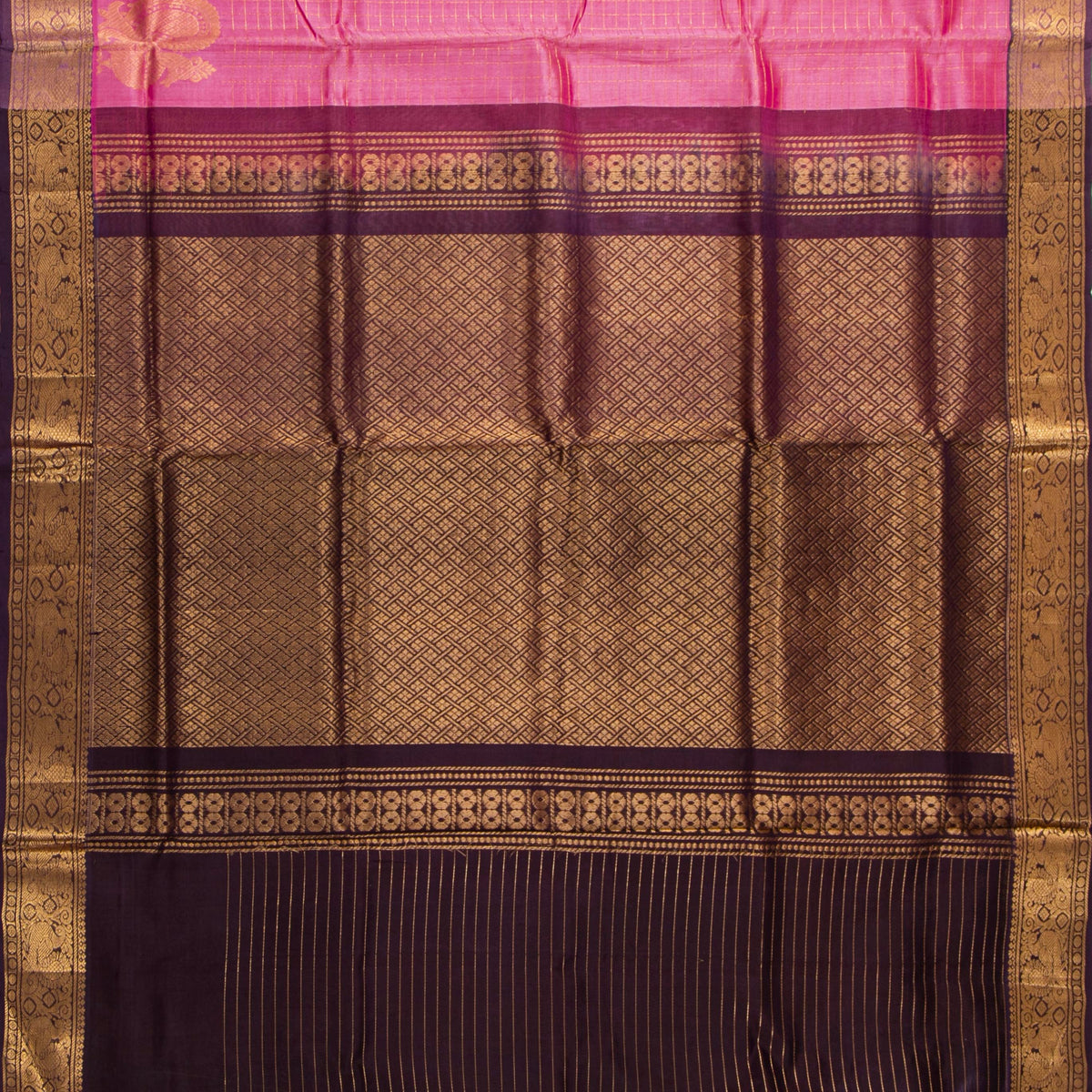 Pink And Deep Purple Kanchi Silk Cotton Saree For Festive Wear VP SC 220