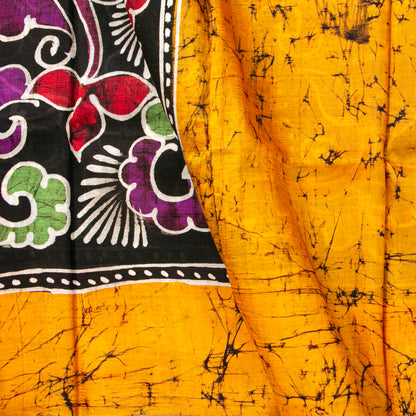 Black And Yellow Ochre Batik Silk Saree For Office Wear PB 343