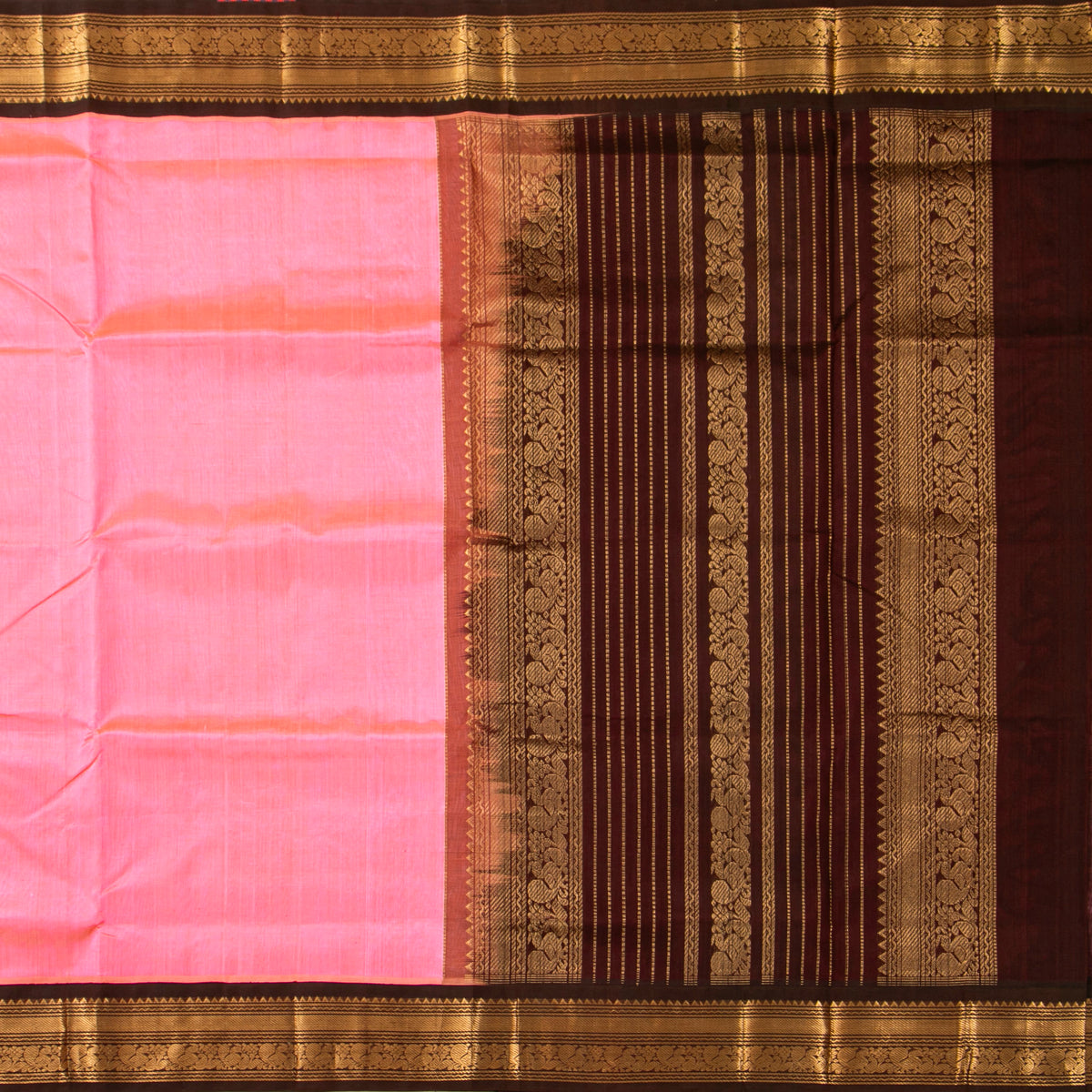 Lotus Pink And Brown Kanchi Silk Cotton Saree For Festive Wear VP SC 207