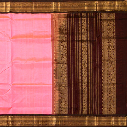 Lotus Pink And Brown Kanchi Silk Cotton Saree For Festive Wear VP SC 207