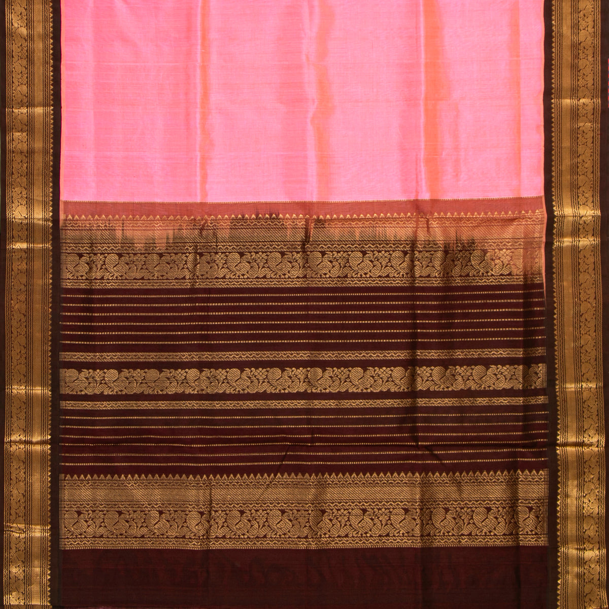Lotus Pink And Brown Kanchi Silk Cotton Saree For Festive Wear VP SC 207