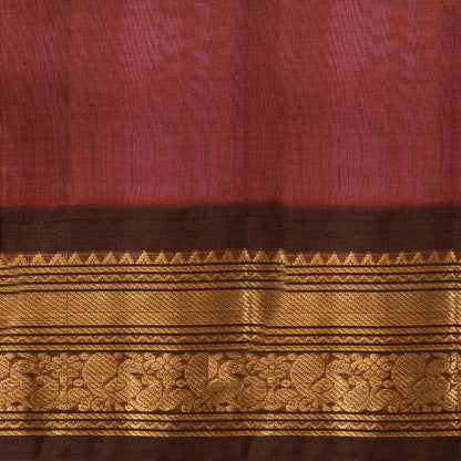 Lotus Pink And Brown Kanchi Silk Cotton Saree For Festive Wear VP SC 207