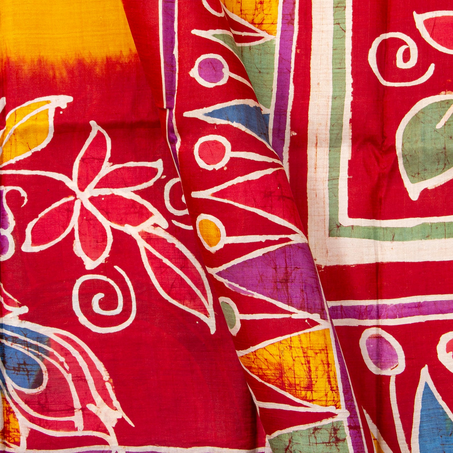 Yellow And Red Batik Silk Saree For Office Wear PB 349