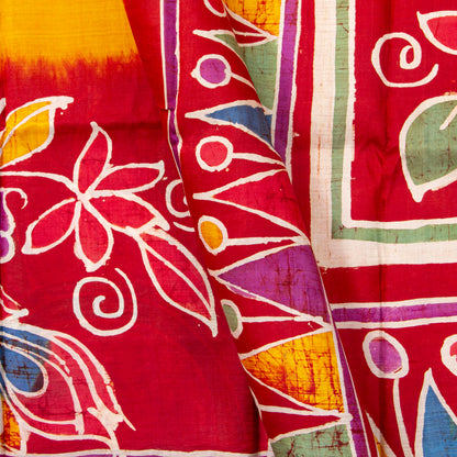 Yellow And Red Batik Silk Saree For Office Wear PB 349