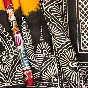 Yellow And Black Batik Silk Saree For Office Wear PB 348