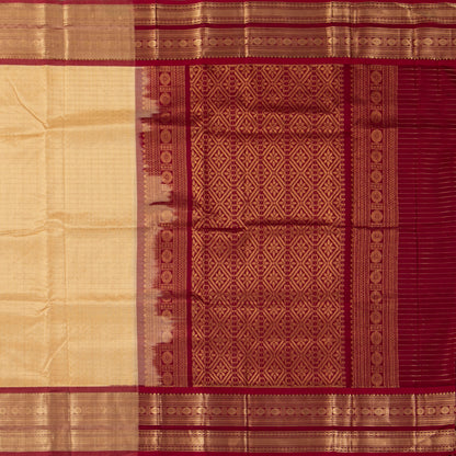 Beige And Maroon Kanchi Silk Cotton Saree For Festive Wear VP SC 256