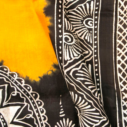 Yellow And Black Batik Silk Saree For Office Wear PB 348