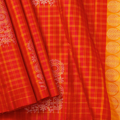 Red And Yellow Borderless Kanchipuram Soft Silk Saree For Festive Wear PV RSP 224
