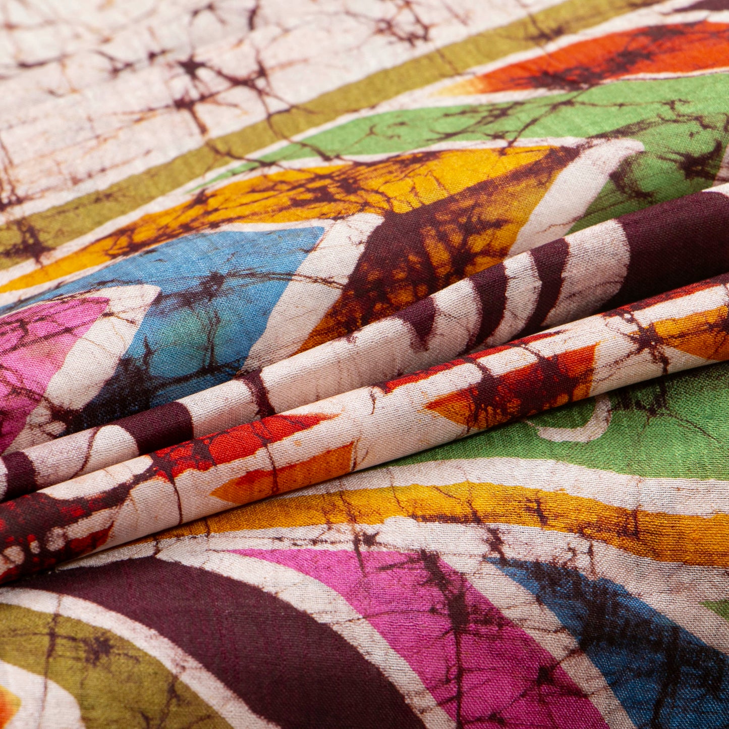 Off White Lightweight Batik Silk Saree WIth Multicolour Chevron Designs For Office Wear PB 339