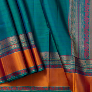 Mayilkazhuthu Blue Kanchipuram Silk Saree No Zari For Festive Wear PV RSP 226