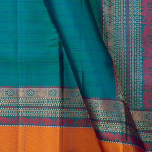 Mayilkazhuthu Blue Kanchipuram Silk Saree No Zari For Festive Wear PV RSP 226