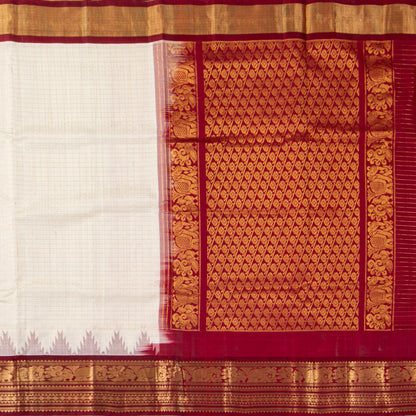 Off White And Maroon Kanchi Silk Cotton Saree For Festive Wear VP SC 204