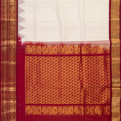 Off White And Maroon Kanchi Silk Cotton Saree For Festive Wear VP SC 204