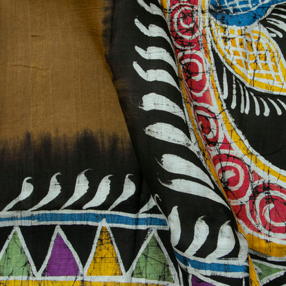 Brown And Black Lightweight Batik Silk Saree For Office Wear PB 338