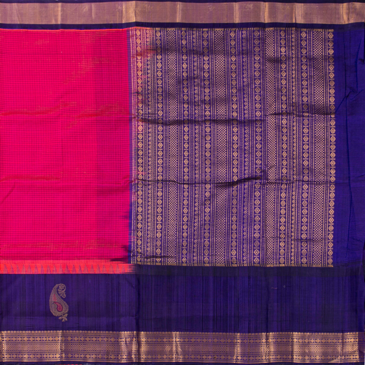 Pink And Blue Kanchi Silk Cotton Saree For Festive Wear VP SC 251